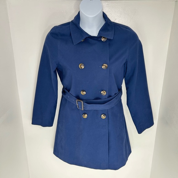 J. Crew Womens 10 Blue Belted Double Breasted Trench Mid Length Classic Office - Picture 2 of 13